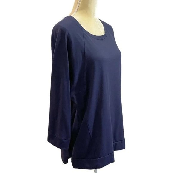 Eileen Fisher Navy Blue Long Sleeve Side Zip Pullover Top Blouse Size Medium - Picture 3 of 6